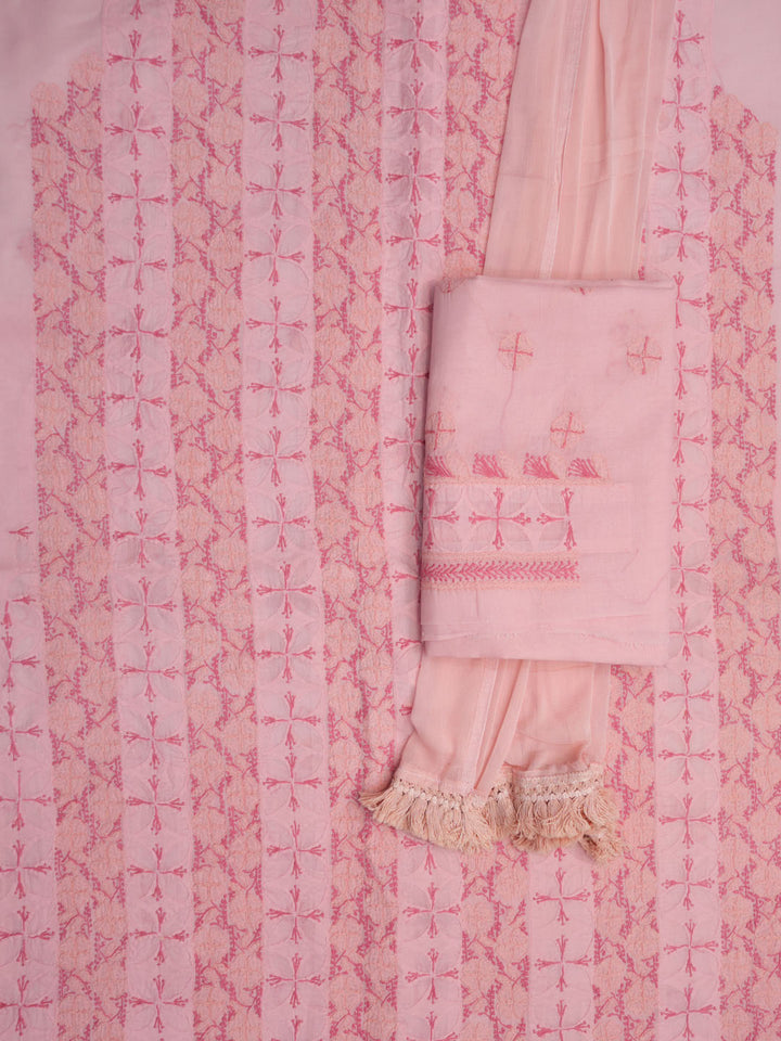 Women Hand Embroidered Chikankari Cotton Dressmaterial PC4120-CORALPINK