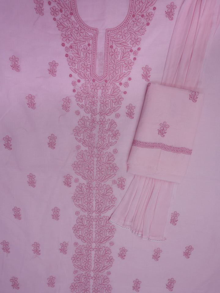Women Hand Embroidered Chikankari Cotton Dressmaterial PCSCU00406FS-PINK