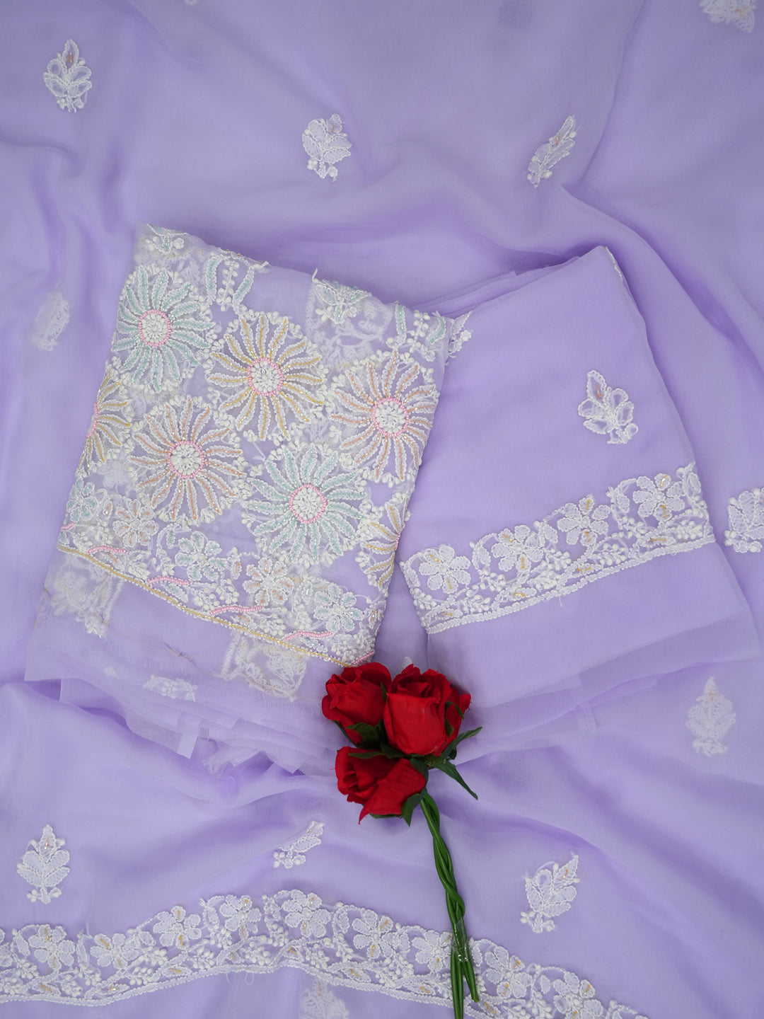 Hand Embroidered Chikankari Georgette Dress Material PCSLC00309FS03 Ma   Paramount Chikan