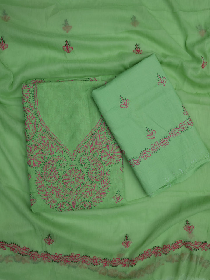 women hand embroidered chikankari cotton dressmaterial PC4120-PARROTGREEN12