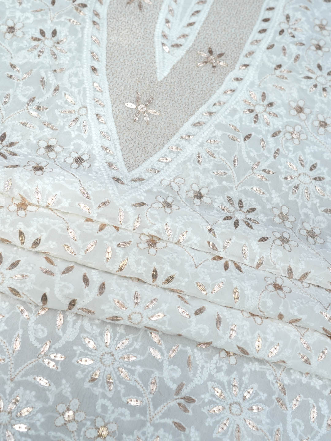 Women Hand Embroidered Chikankari Viscose Georgette Dressmaterial PC4124-WHITE2