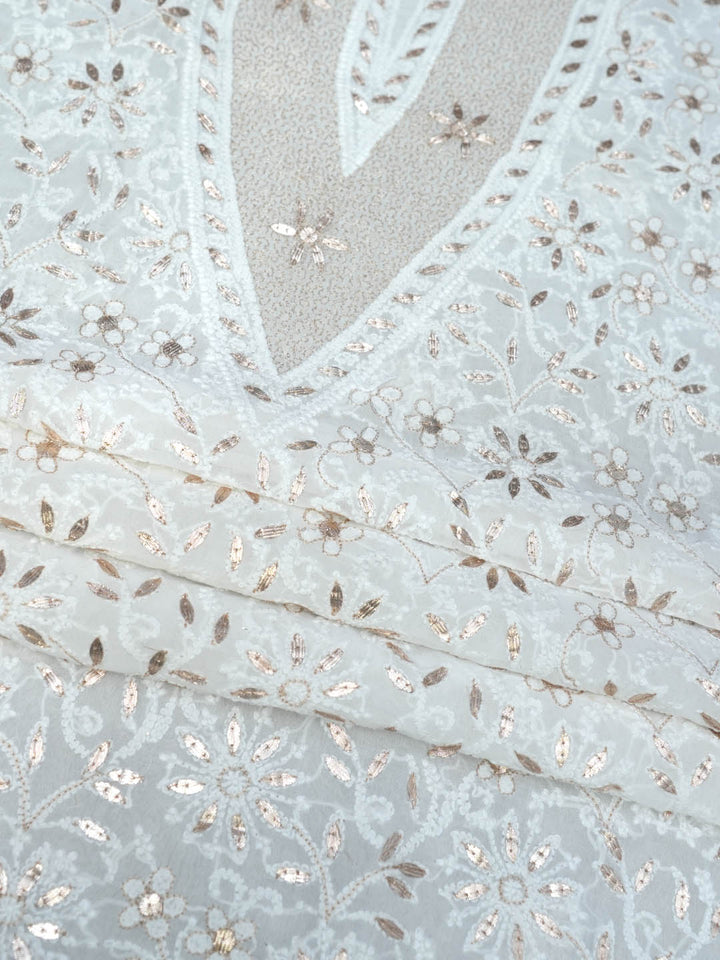 Women Hand Embroidered Chikankari Viscose Georgette Dressmaterial PC4124-WHITE2
