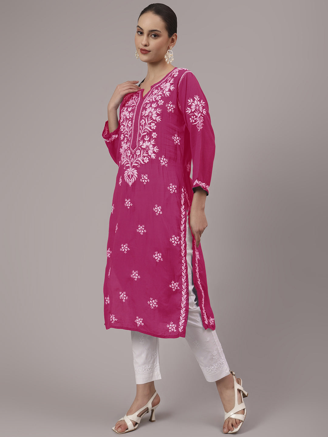 Hand Embroidered Chikankari Modal Straight Kurta- PC4059