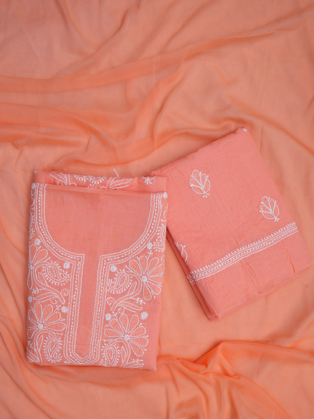 Women Hand Embroidered Chikankari Cotton Dressmaterial PCSCU00104FS-Darkpeach