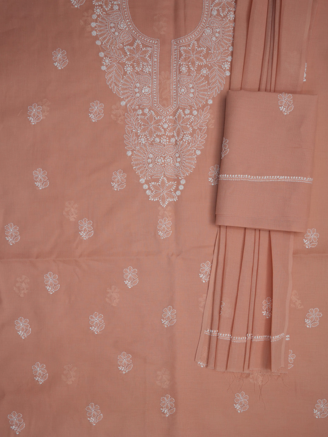 Women Hand Embroidered Cotton Chikankari Dress MaterialPCSCU00104FS-RUST