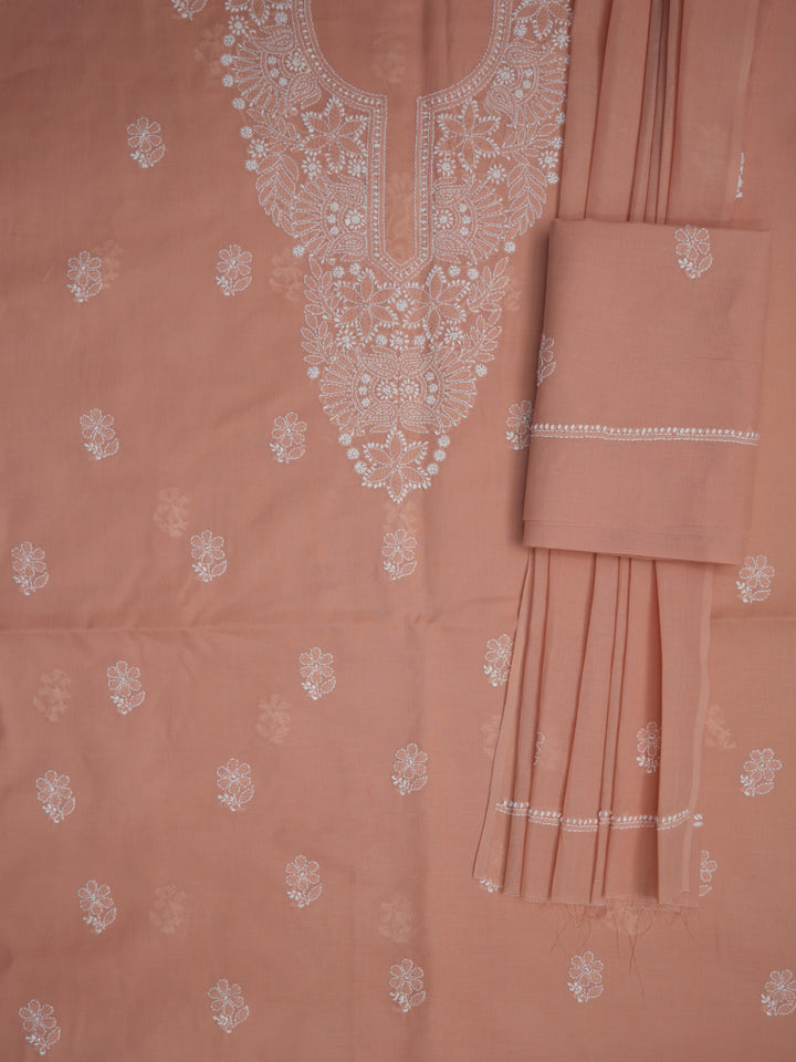 Women Hand Embroidered Cotton Chikankari Dress MaterialPCSCU00104FS-RUST