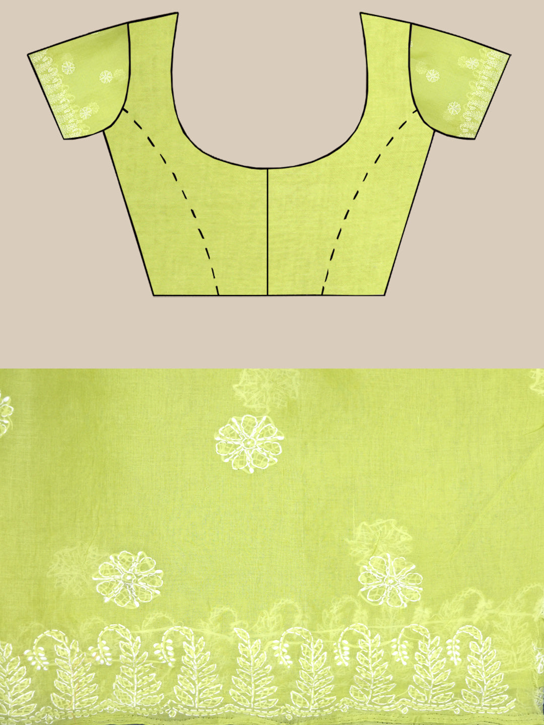 Hand Embroidered Chikankari Cotton Saree PCSAR02 Parrotgreen