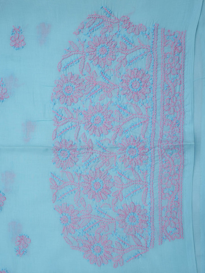 women hand embroidered chikankari cotton dressmaterial PC4120-BLUE16