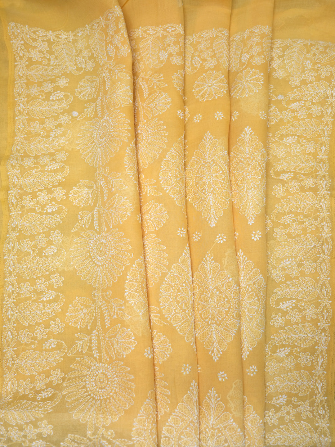 Hand Embroidered Chikankari Cotton Saree PCSAR02 Yellow