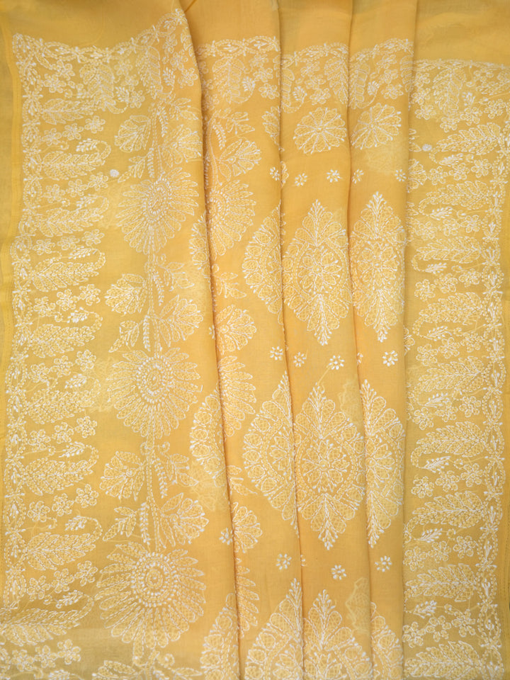 Hand Embroidered Chikankari Cotton Saree PCSAR02 Yellow