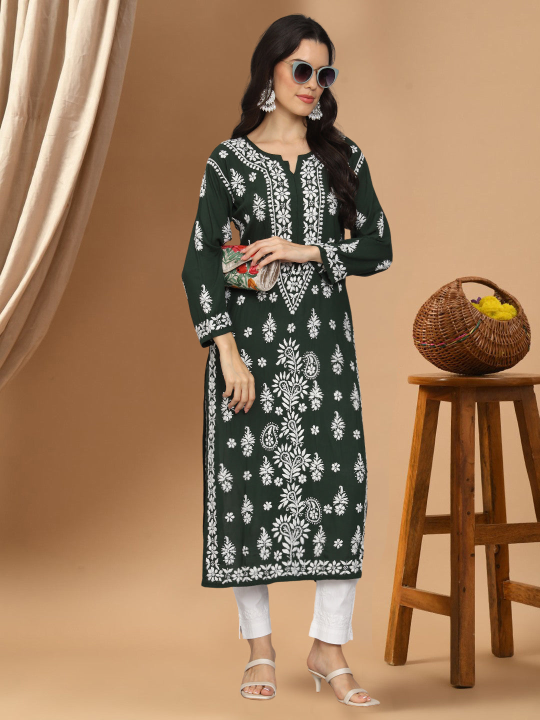 Hand Embroidered Chikankari Modal Straight Kurta- PC4042