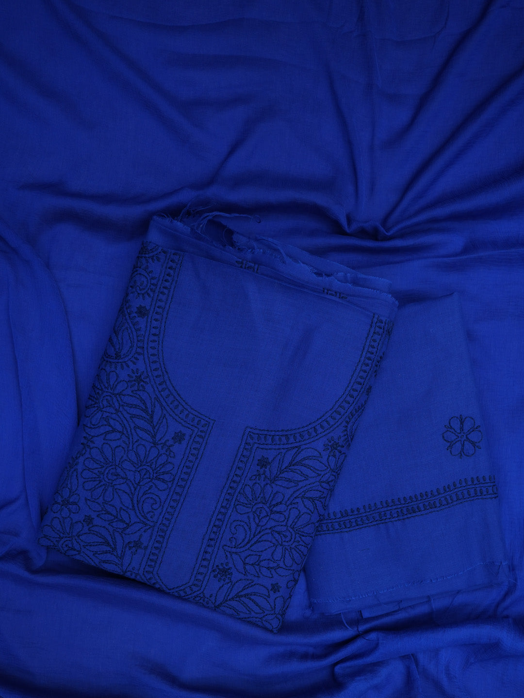 Women Hand Embroidered Chikankari Cotton Dressmaterial PCSCU00406FS-ROYALBLUE