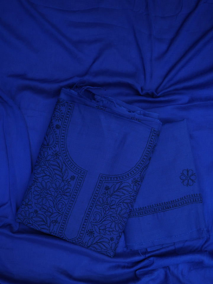 Women Hand Embroidered Chikankari Cotton Dressmaterial PCSCU00406FS-ROYALBLUE
