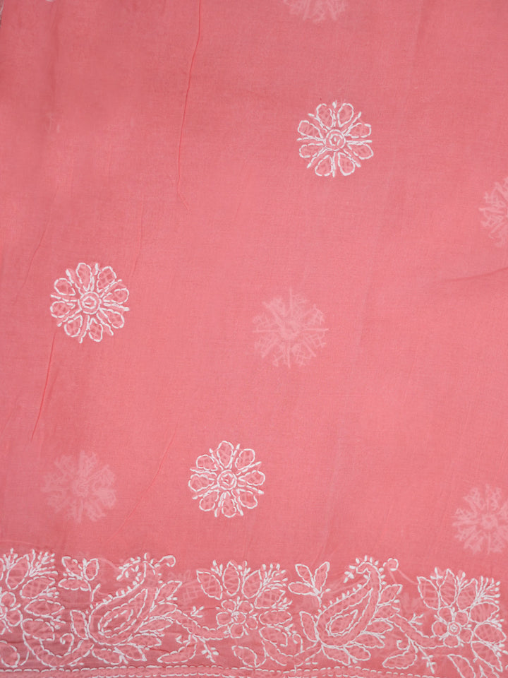 Hand Embroidered Chikankari Cotton Saree PCSAR02 Carrotpink
