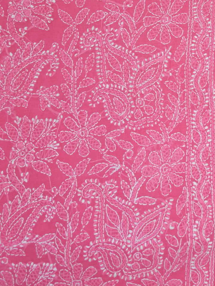 Hand Embroidered Chikankari Cotton Saree PCSAR02 Darkpink