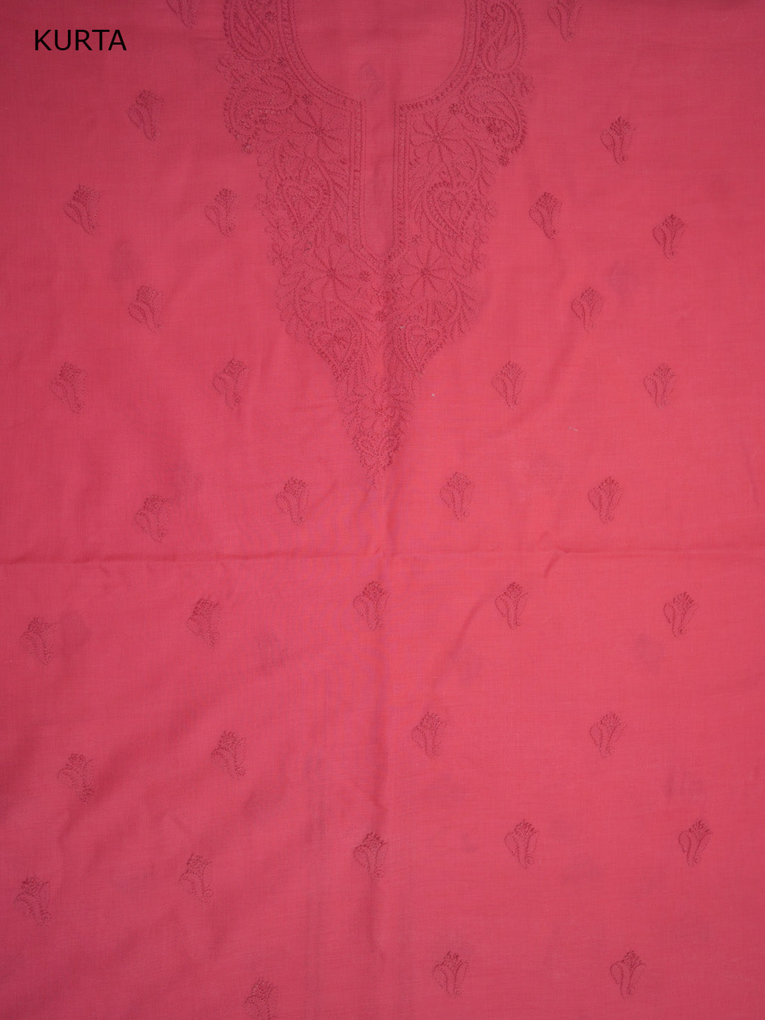 Women Hand Embroidered Cotton Chikankari Dress MaterialPCSCU00103FS-CARROTPINK