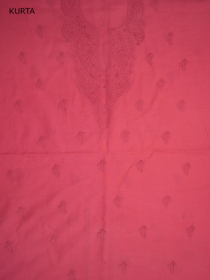 Women Hand Embroidered Cotton Chikankari Dress MaterialPCSCU00103FS-CARROTPINK