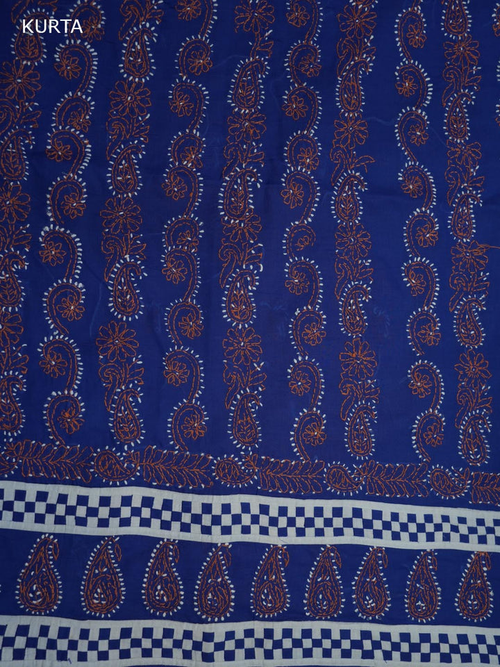 Women Hand Embroidered Chikankari Cotton Dressmaterial PC4120-NAVYBLUE