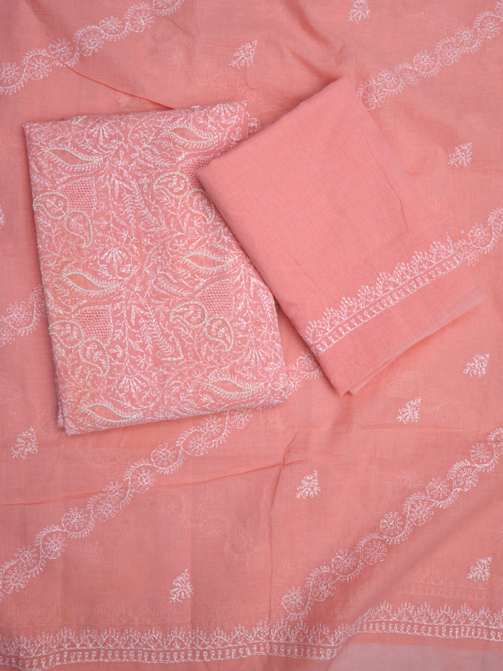 women hand embroidered chikankari cotton dressmaterial PC4120-PEACH13