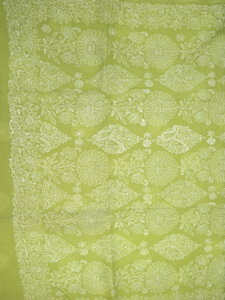 Hand Embroidered Chikankari Cotton Saree PCSAR02 Green