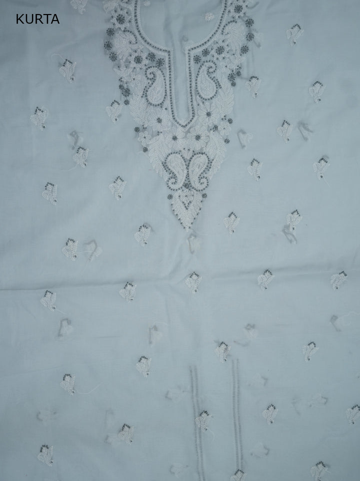 Women Hand Embroidered Cotton Chikankari Dress Material PCSCU00104FS-LIGHTGREY