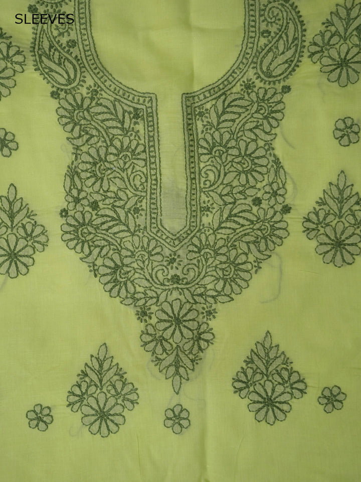 Women Hand Embroidered Cotton Chikankari Dress MaterialPCSCU00406FS-LIMEGREEN