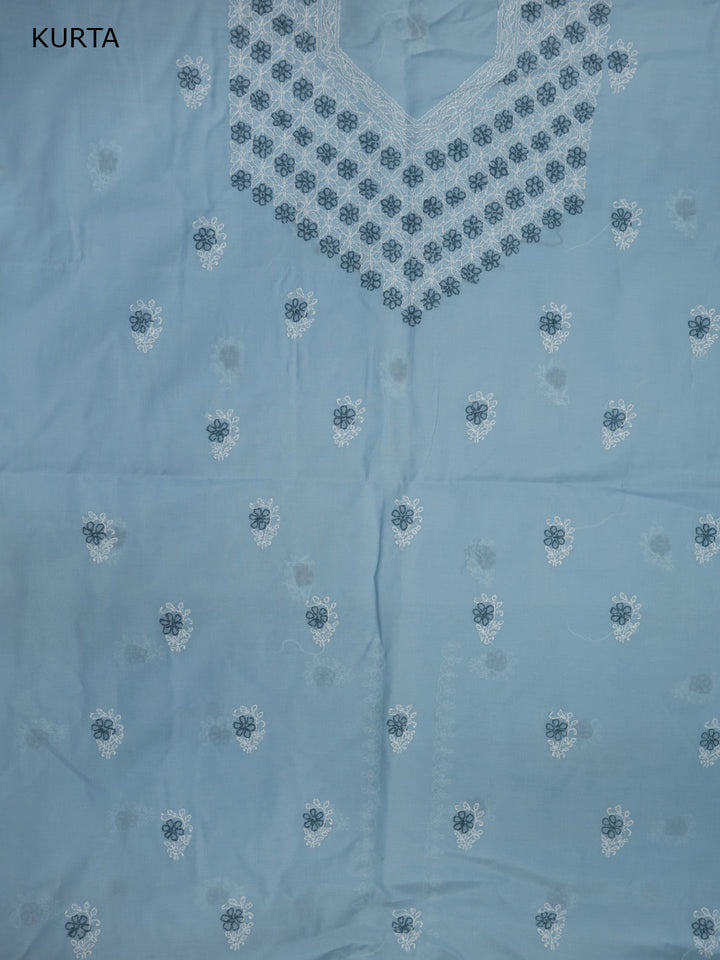 Women Hand Embroidered Chikankari Cotton Dressmaterial PCSCU00102FS-GREY