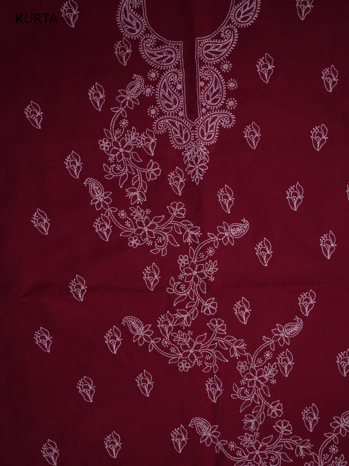 Women Hand Embroidered Chikankari Cotton Dressmaterial PCSCU00104FS-MAROON