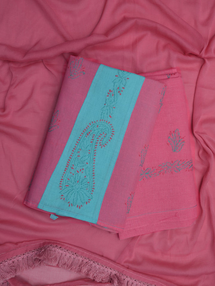 women hand embroidered chikankari cotton dressmaterial PC4120-ONIONPINK2
