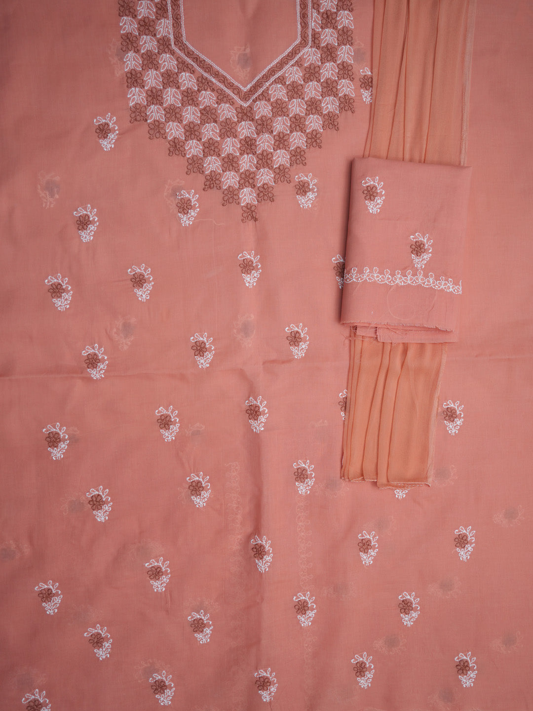Women Hand Embroidered Chikankari Cotton Dressmaterial PCSCU00102FS-PEACH