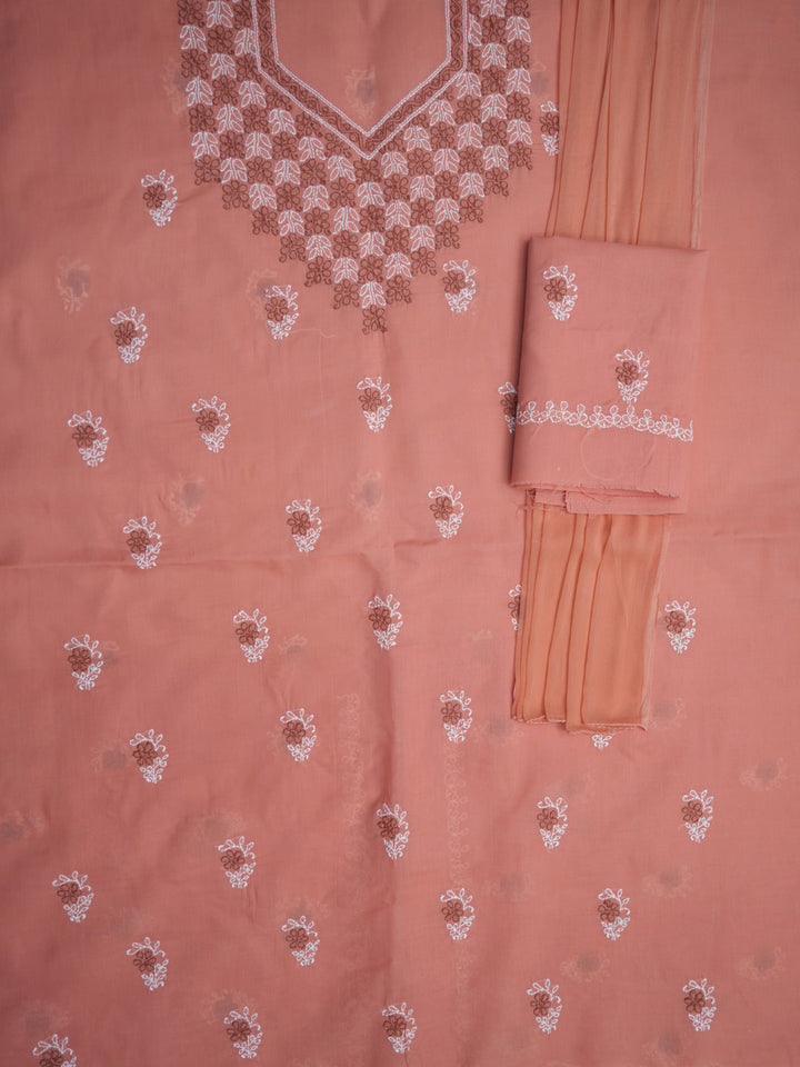 Women Hand Embroidered Chikankari Cotton Dressmaterial PCSCU00102FS-PEACH