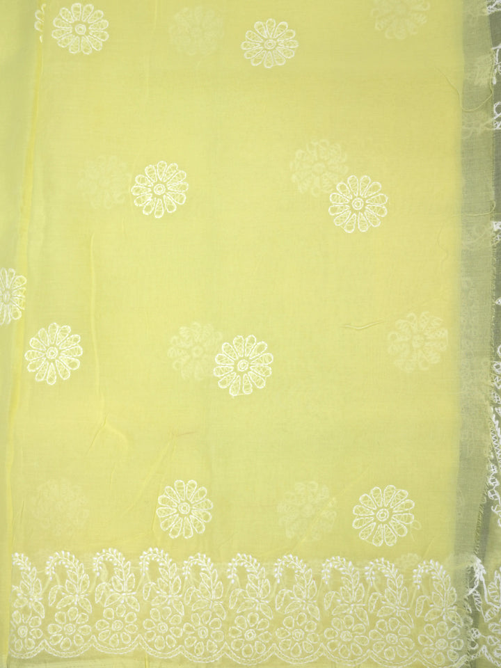 Hand Embroidered Chikankari Cotton Saree PCSAR02 Darklemon