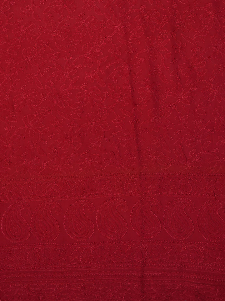 Women Hand Embroidered Chikankari Viscose Georgette Kurta Fabric PC4122-RED