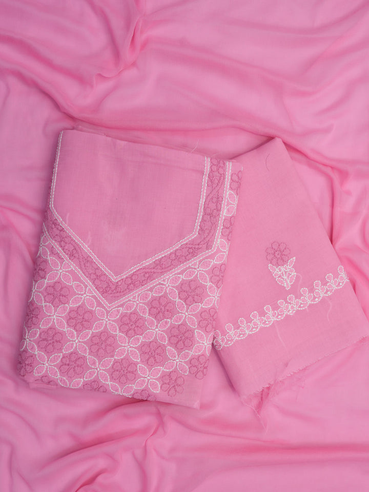 Women Hand Embroidered Cotton Chikankari Dress MaterialPCSCU00102FS-BUBBLEGUMPINK