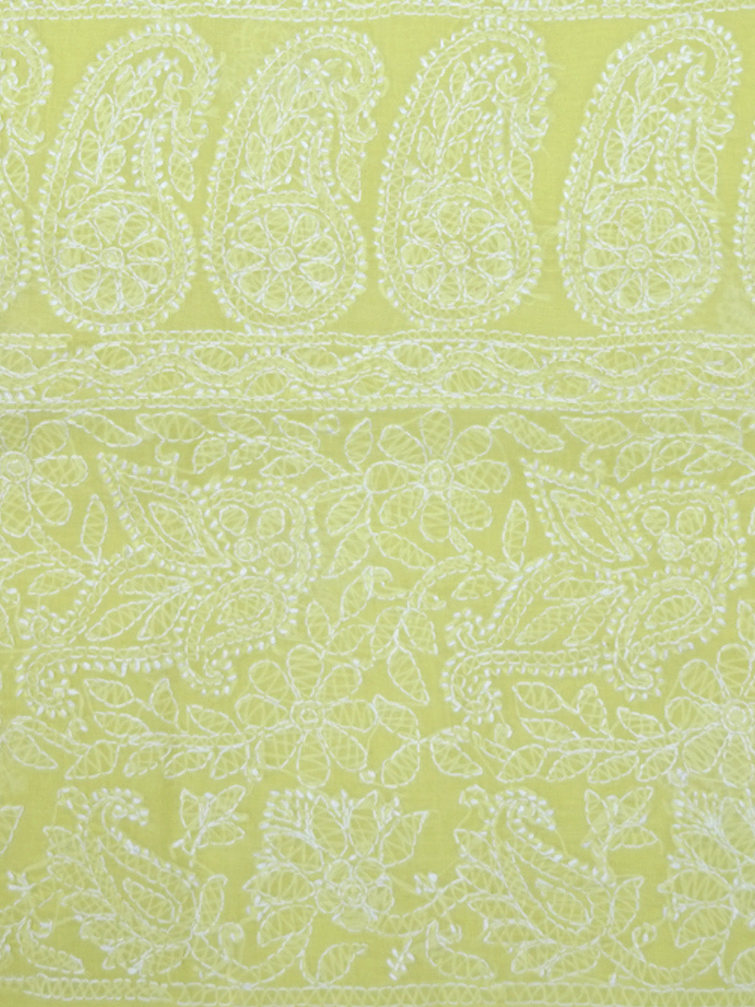 Hand Embroidered Chikankari Cotton Saree PCSAR02 Limegreen