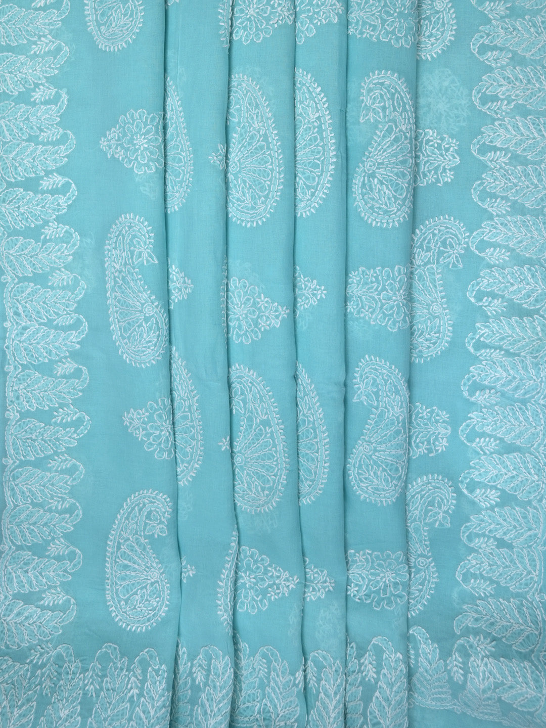Hand Embroidered Chikankari Cotton Saree PCSAR02 Blue