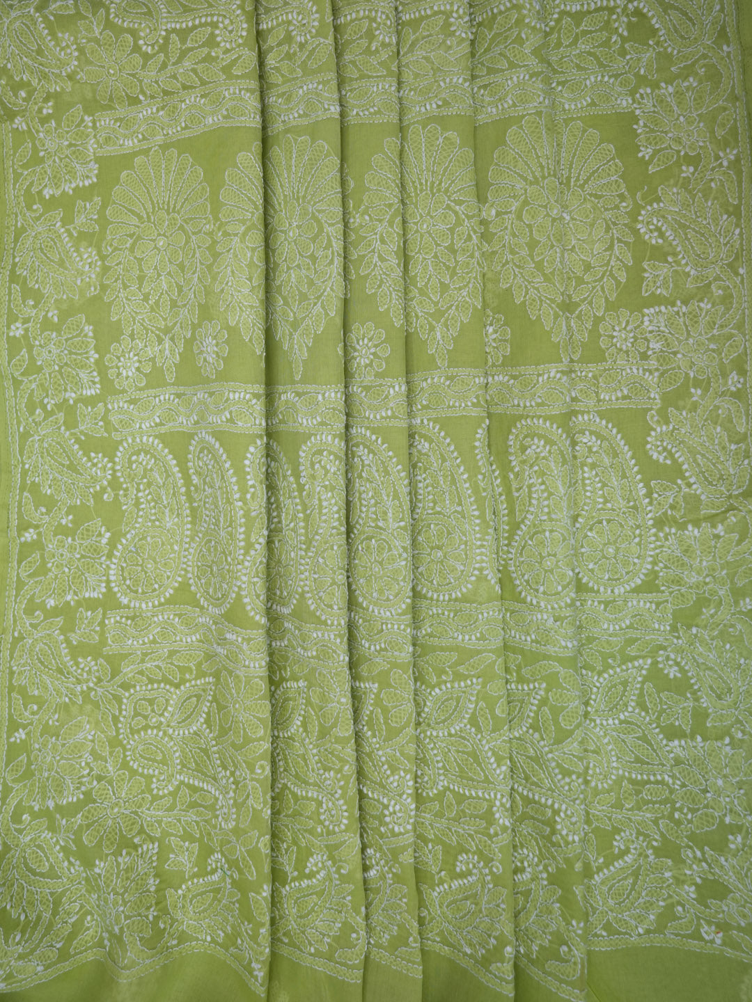 Hand Embroidered Chikankari Cotton Saree PCSAR02 Lightgreen