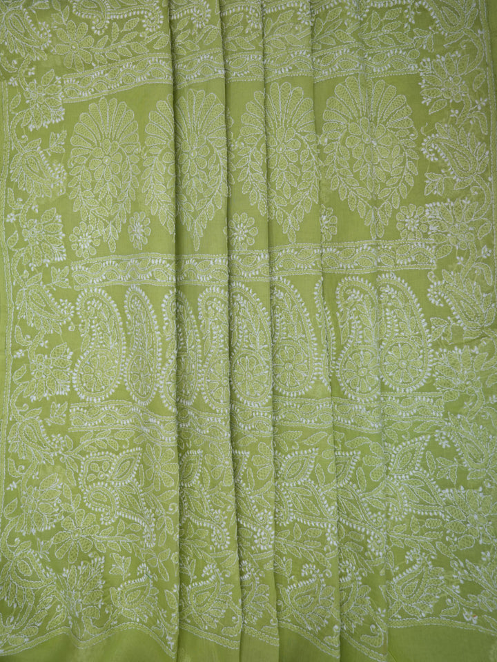Hand Embroidered Chikankari Cotton Saree PCSAR02 Lightgreen