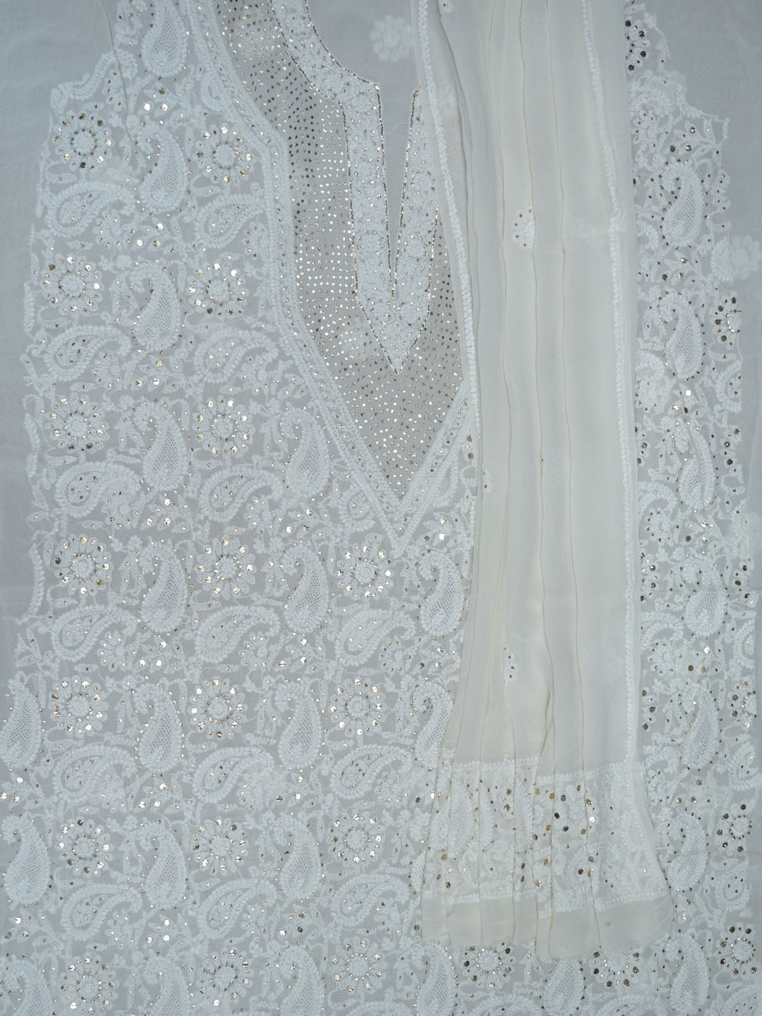 Women Hand Embroidered Chikankari Viscose Georgette Dressmaterial PC4124-WHITE6