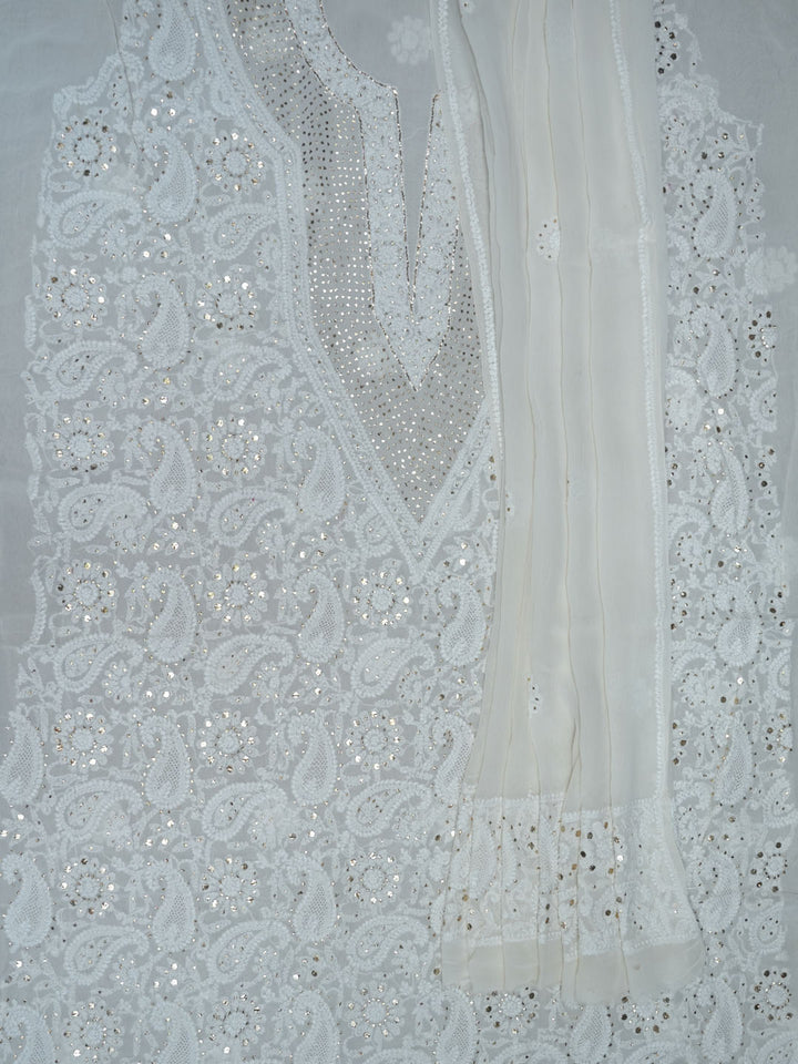 Women Hand Embroidered Chikankari Viscose Georgette Dressmaterial PC4124-WHITE6