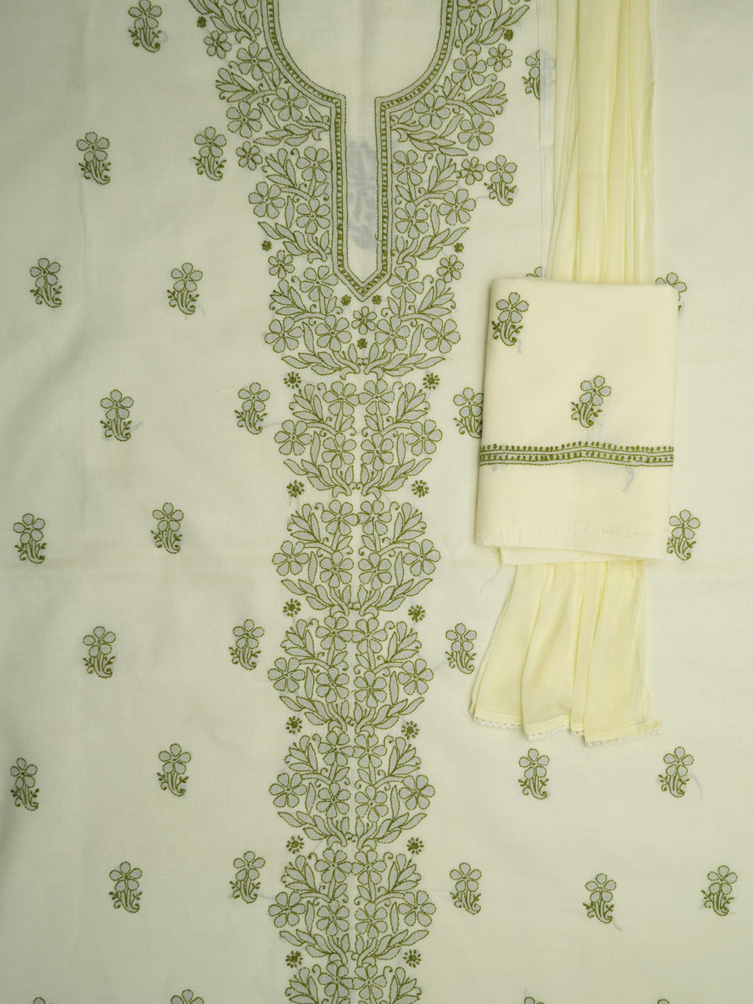 Women Hand Embroidered Cotton Chikankari Dress MaterialPCSCU00406FS-LEMON