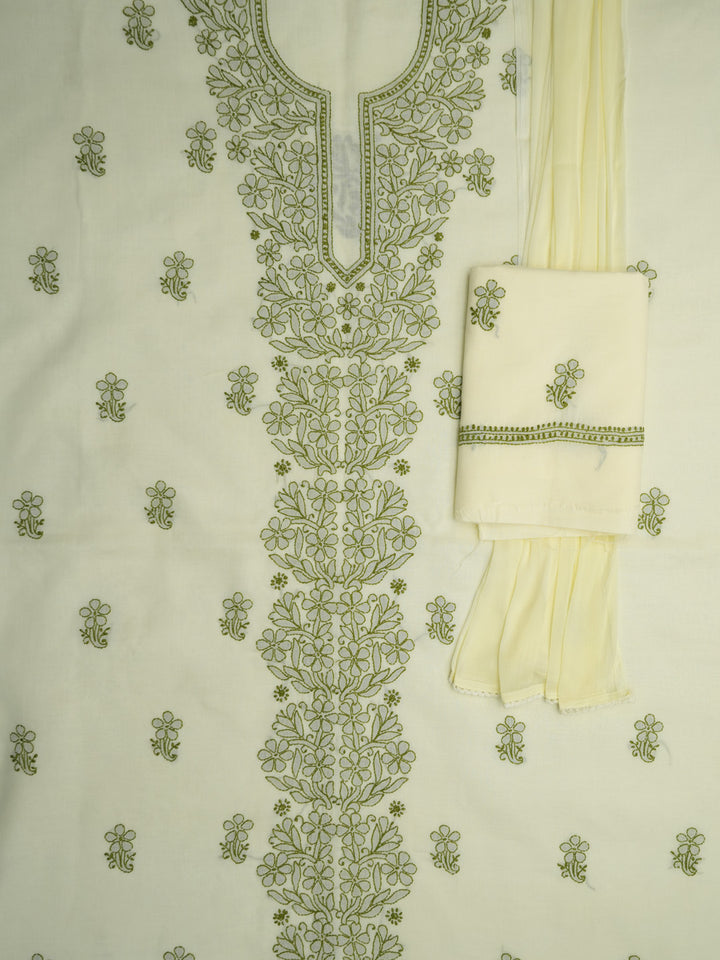 Women Hand Embroidered Cotton Chikankari Dress MaterialPCSCU00406FS-LEMON