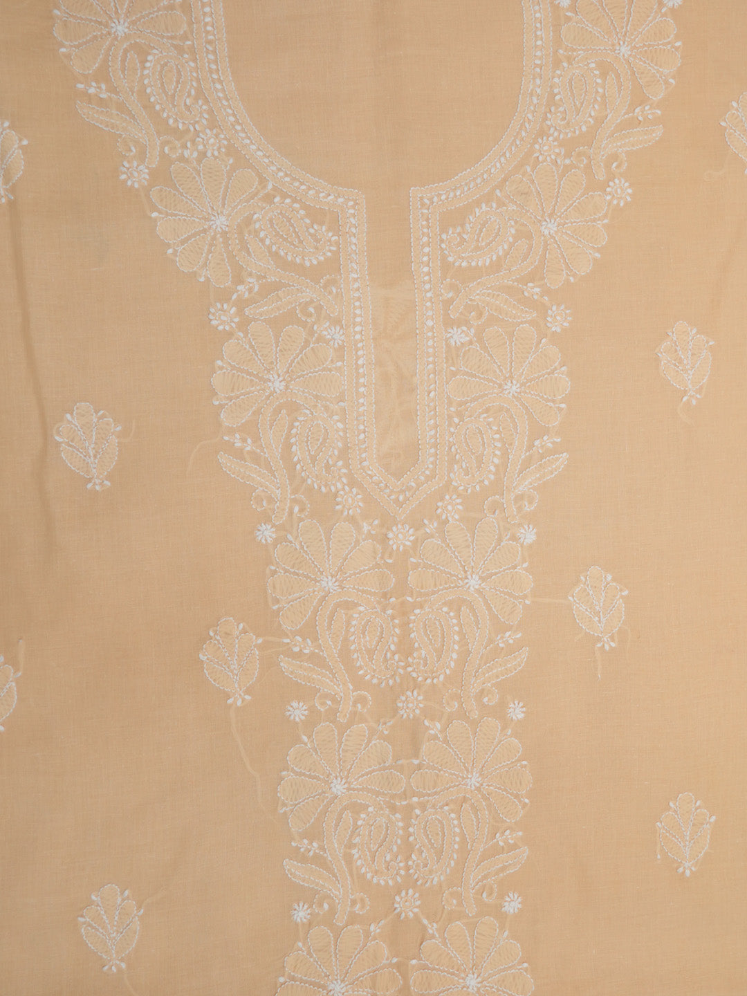 Women Hand Embroidered Cotton Chikankari Dress MaterialPCSCU00104FS-APRICOTPEACH