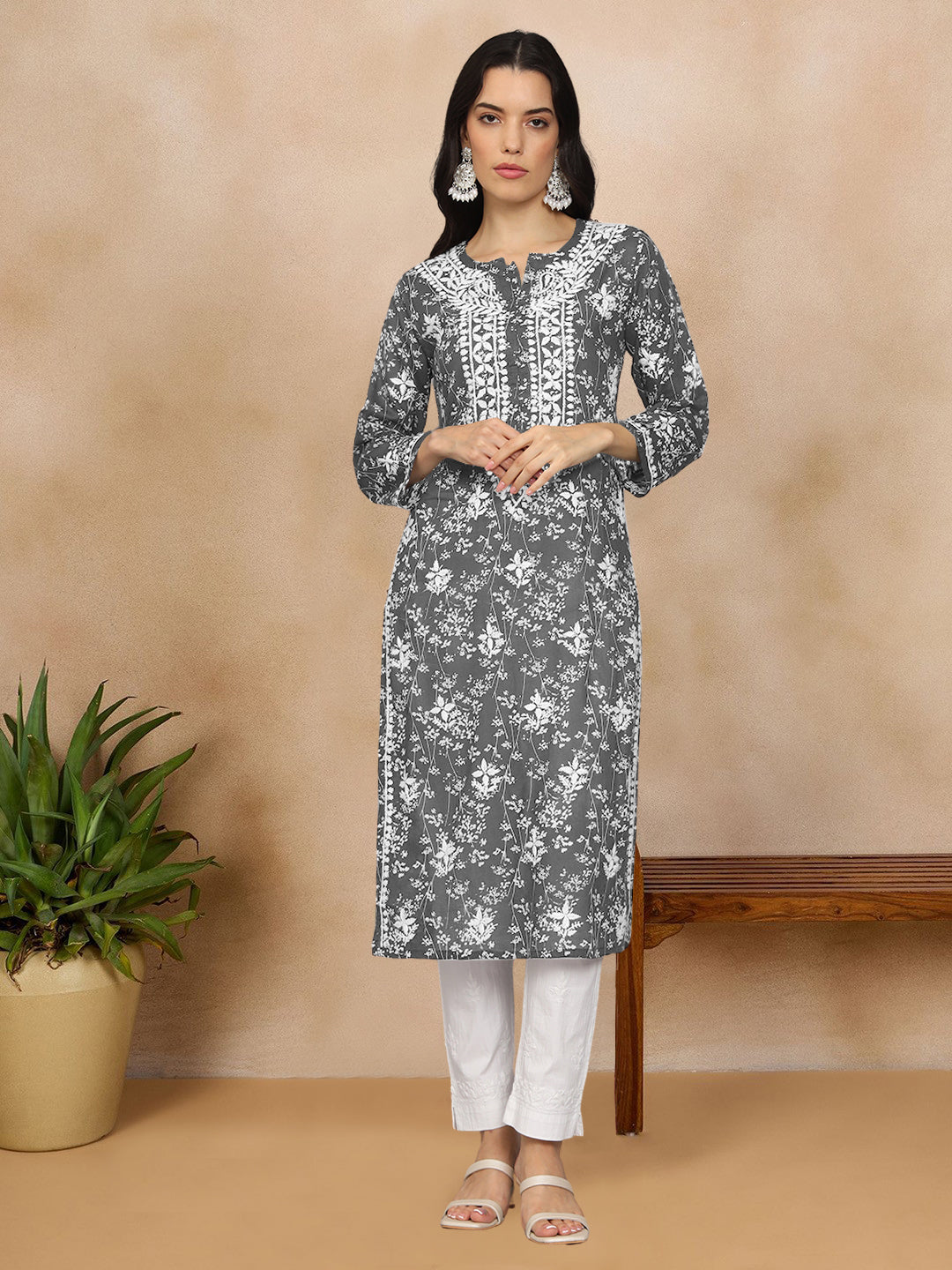 Hand Embroidered Chikankari Mulmul Cotton Straight Kurta- PC4041