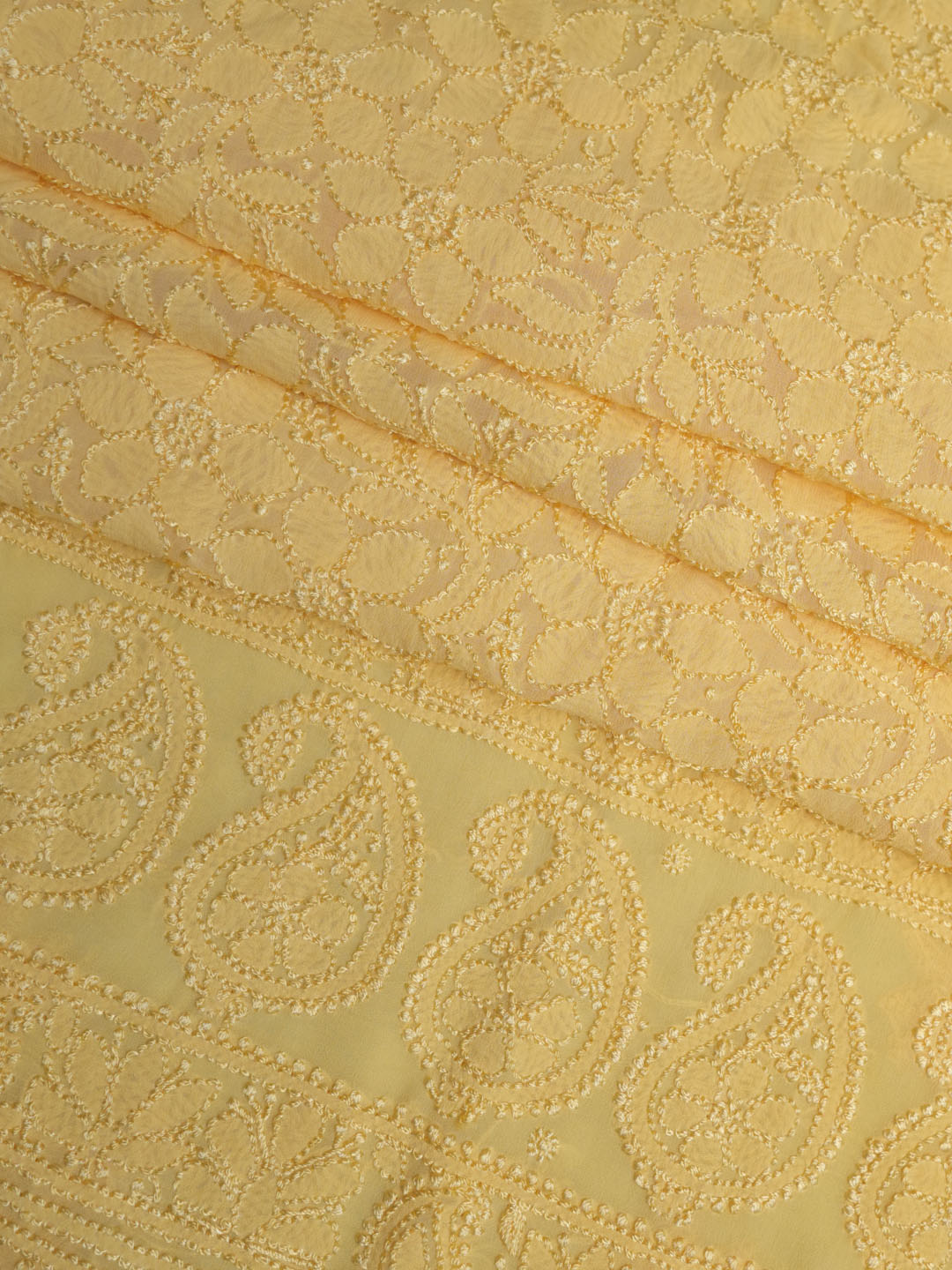 Women Hand Embroidered Chikankari Viscose Georgette Kurta Fabric PC4122-YELLOW