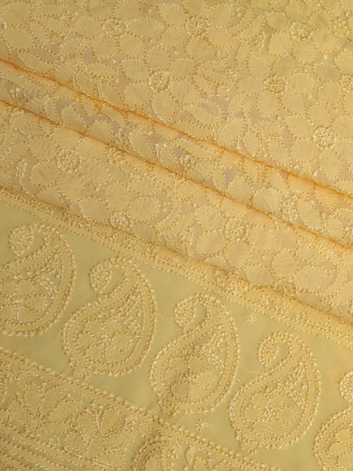 Women Hand Embroidered Chikankari Viscose Georgette Kurta Fabric PC4122-YELLOW