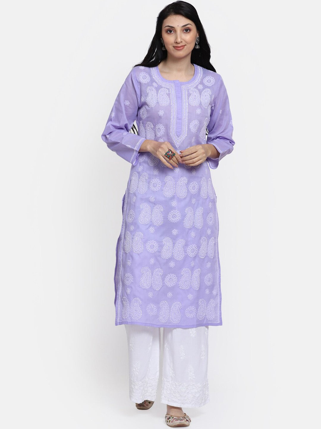 Hand Embroidered Chikankari Cotton Straight Kurta- PC3495