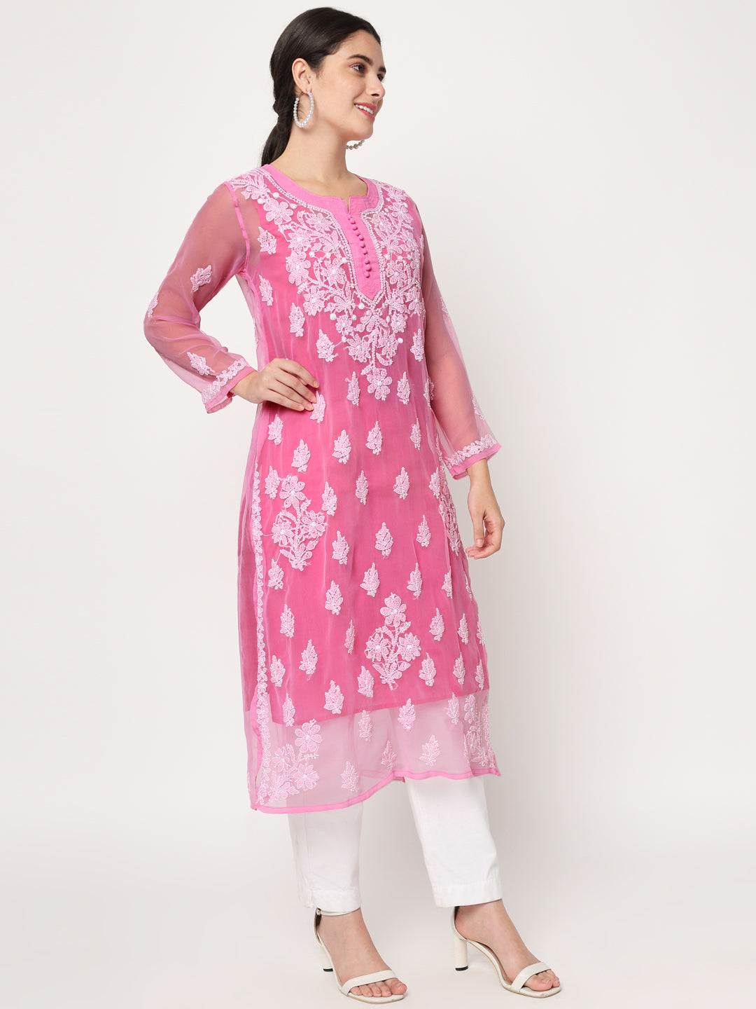 Hand Embroidered Georgette Straight Kurta With Matching Slip-PC3560