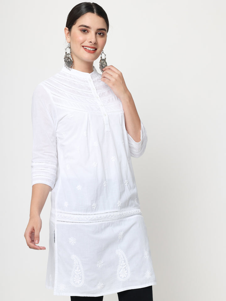 Hand Embroidered Chikankari Cotton Tunic- PC4058