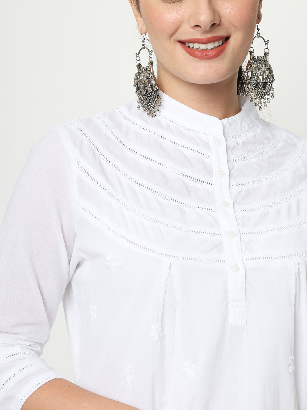 Hand Embroidered Chikankari Cotton Tunic- PC4058